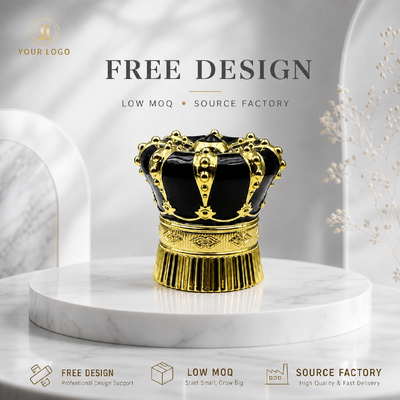 Купить Luxury Black Gold Rivet Crown Zinc Alloy Perfume Cap 3D Embossed Zamac Lid Custom Logo OEM ODM Источник Фабрика оптом Производство в сети