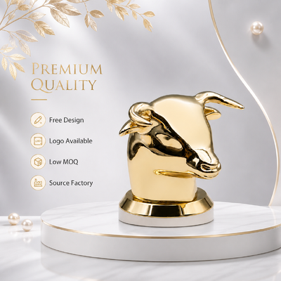 Luxury Bull Head Zinc Alloy Perfume Cap Gold Mirror Electroplated Zamac Fragrance Bottle Lid Custom Logo Embossed Metal Perfume Top OEM ODM Source Factory Wholesale Продукция изготовлена из цинкового сплава