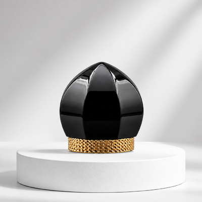 Глянцевая черная крышка для флакона духов Lotus Zamac с золотой сетчатой ​​основой, роскошная металлическая крышка для флакона духов с индивидуальным логотипом