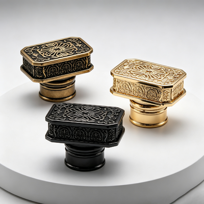 Luxury Ornate Embossed Floral Carving Zinc Alloy Perfume Cap Horizontal Octagonal Rectangle Zamac Perfume Bottle Lid Античный золотой черный многоцветный логотип OEM ODM